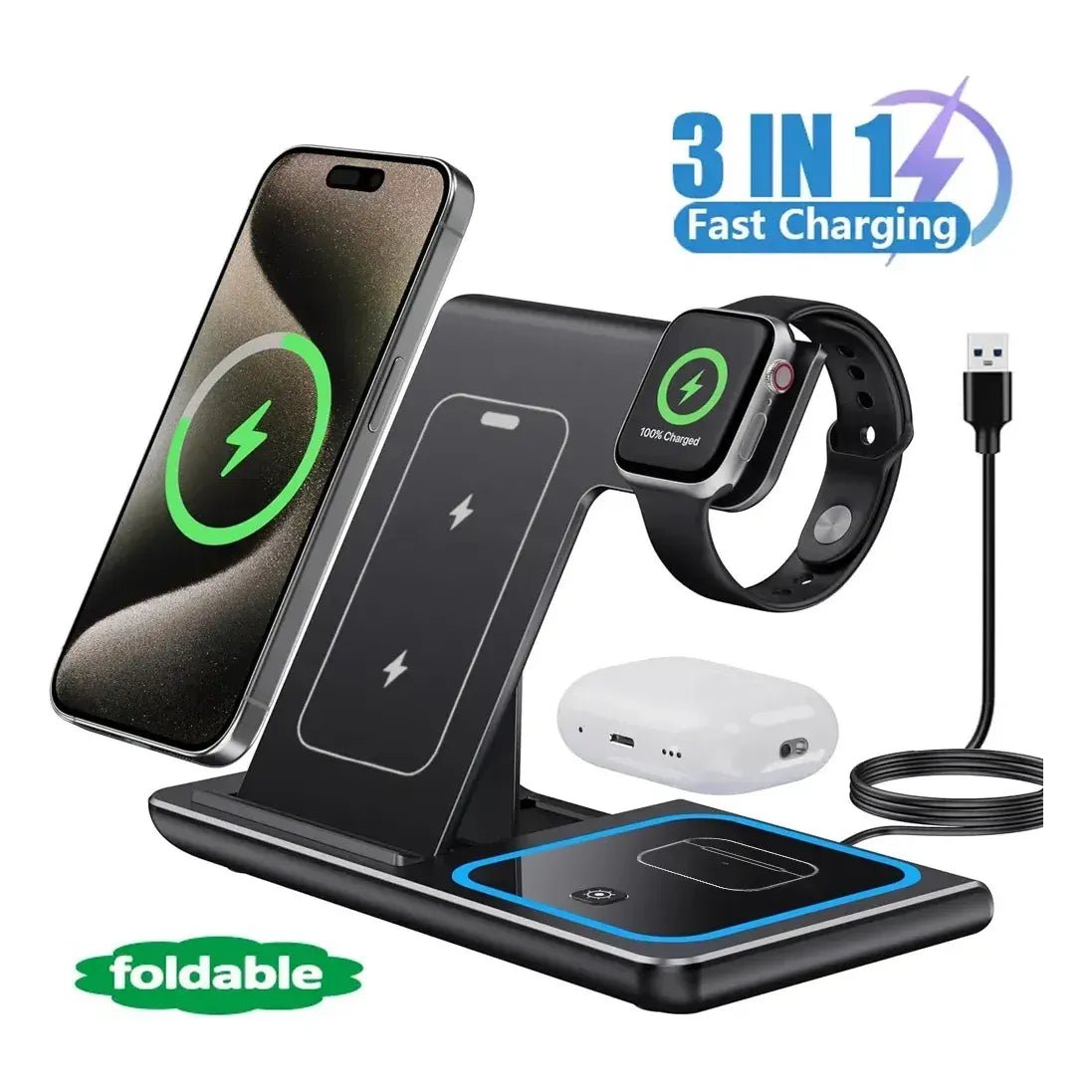 AUVENO FoldCharge™ 3-in-1 Magnetic Wireless Charging Station
